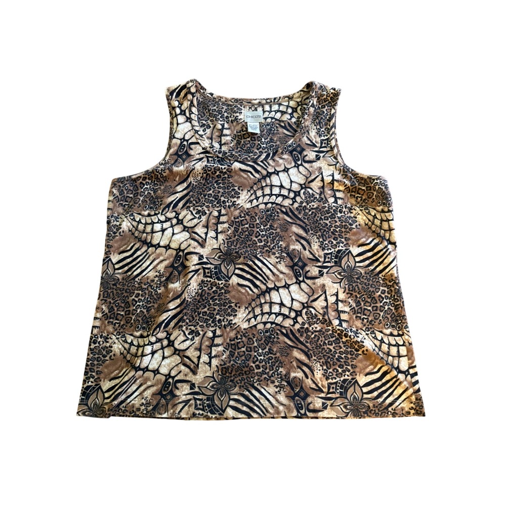 Chicos Womens Mixed Animal Print Tank Top Brown Leopard Zebra Size 3 XL‎